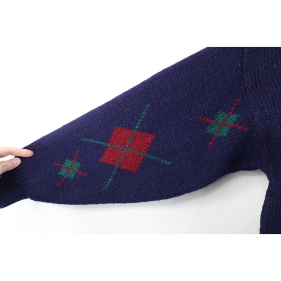 Vintage 70s Streetwear Womens Large Distressed Argyle Wool Ribbed Knit Sweater - Picture 8 of 14